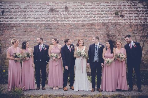 Dusky Pink And Navy Wedding, Navy Blue Suit Groom, Navy Spring Wedding, Dusky Pink Wedding, Groom Blue Suit, Rose Bridesmaid, Pink Wedding Nails, Yorkshire Wedding, Dusty Rose Bridesmaid Dresses