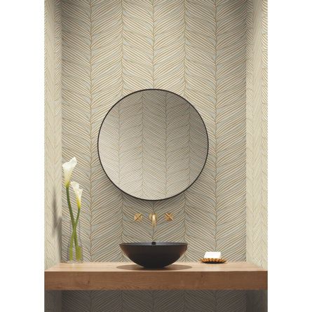 York Wallcoverings Luminous Leaves 26.9' L x 27" W Metallic Wallpaper Roll | Wayfair Powder Room Wallpaper Modern, Wallpaper Powder Room, Funky Bathroom, Modern Powder Room, Ideas Baños, Oversized Pattern, Powder Room Wallpaper, Deco Bathroom, Powder Room Small