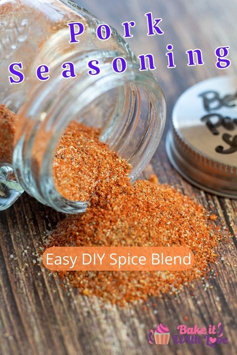 My simple pork seasoning uses a flavorful combination of the best spices so you can make any pork dish just that much more delicious! This multi-purpose pork seasoning is amazing for any pork recipe, enhancing the flavor that gives salt and pepper a run for their money! BakeItWithLove.com #bakeitwithlove #pork #seasoning #delicious #simple #spiceblend Pork Roast Seasoning, Pulled Pork Seasoning, Pork Spices, Loin Recipes, Pork Gravy, Soup Homemade, Salt Free Seasoning, Pork Seasoning, Diy Mixes