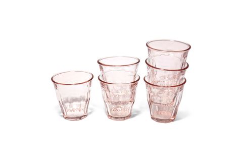 These cafe-inspired Bistro Glasses by Caravan are dishwasher-safe; $68 for a set of 6 at goop. Pink Drinking Glasses, Colored Drinking Glasses, Colored Wine Glasses, Ice Cream Dishes, Pink Glassware, Glassware Drinking, French Bistro, Pink Paint, Chic Kitchen