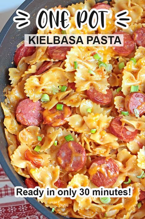 One Pot Kielbasa, Kielbasa Pasta Recipes, Kielbasa Pasta, Resep Pasta, Kielbasa Recipes, Kielbasa Sausage, Cheesy Pasta, Pasta Dinner Recipes, Läcker Mat