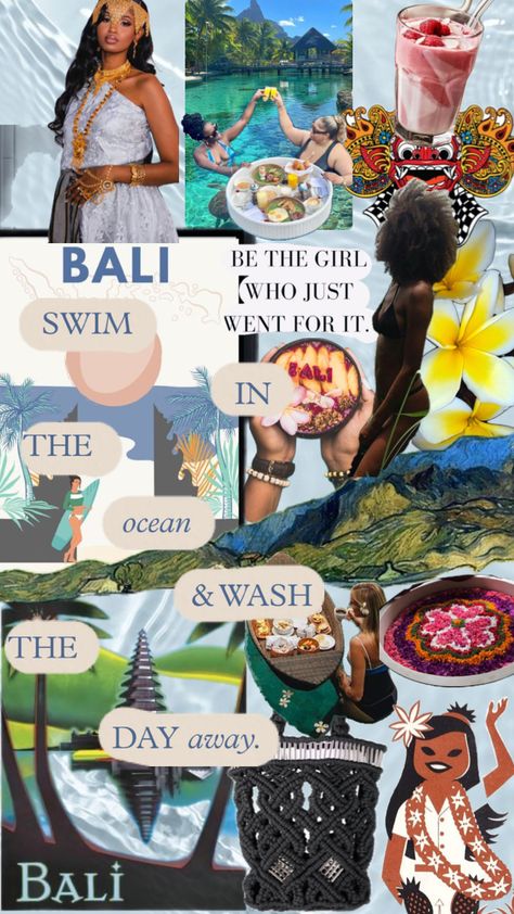 Bali vacation board #bali #travelmoodboard #travelcollage #travelaesthetic #baliliving #oceanlife #oceanaesthetic Vacation Board, Bali Vacation, Travel Collage, Vision Board Wallpaper, Sketch Journal, Travel Sketches, Bali Travel, Ocean Life, The Girl Who