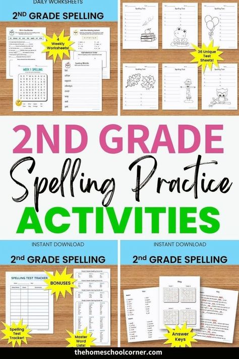 Take the hassle out of teaching spelling with our comprehensive 2nd-grade spelling words program! The Homeschool Corner's easy-to-follow curriculum offers daily worksheets and assessments and all answer keys for convenient grading. Also a master list of words and a spelling list tracker to record weekly grades are included. Plan and teach efficiently with this hassle-free tool today—just print out the spelling practice activities and go! Visit us at thehomeschoolcorner.com today to get started! Spelling Words For 2nd Grade, 2nd Grade Spelling Words List, Homeschool Corner, Spelling Practice Activities, Spelling Practice Worksheets, Spelling Word Practice, 2nd Grade Spelling Words, Spelling List, Spelling Words List