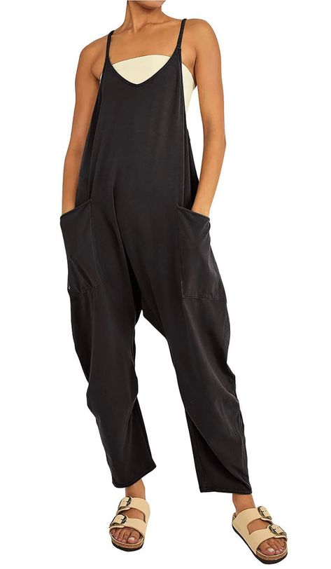 PRICES MAY VARY. 【A Wardrobe Essential】:Stretchy material, soft and comfy, Our Women's Overalls are a must-have item for the summer wardrobe, featuring delicate shoulder straps suitable for both casual and work settings. 【Combining Practicality and Fashion】: Our Casual Summer Jumpsuits are equipped with convenient pockets to hold your phone. Whether you're running errands, studying, or hanging out with friends, these jumpsuits offer both practicality and style. 【Fashionable Item】: This 2024 spri Soft Overalls, Strap Pants, Straps Jumpsuit, Fall Vacations, Pocket Jumpsuit, Jumpsuit Casual, Cami Jumpsuit, Wide Leg Romper, Black Overalls