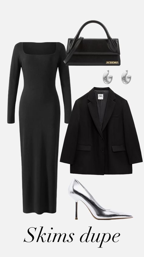 Skims Long Sleeve Dress Outfit, Hot Black Outfits, Low Cut Bodycon Dress, Long Sleeve Dress Outfit, Square Neck Maxi Dress, Black Dress Long, Maxi Bodycon Dress, Short Bodycon Dress, Bodycon Maxi Dresses