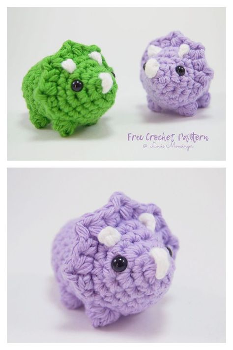 Amigurumi Mini Triceratops Free Crochet Patterns Dino Crochet, Dragon Crochet, Confection Au Crochet, Crochet Geek, Crochet Keychain Pattern, Pola Amigurumi, Crochet Animals Free Patterns, Kawaii Crochet, Diy Magazine