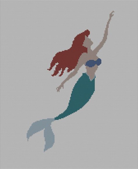 Ariel - The Little Mermaid - Cross stitch chart pattern - Disney Princess… Silhouette Cross Stitch Patterns, Ariel Crafts, Mermaid Cross Stitch Pattern, Ariel Silhouette, Alfabeto Disney, Mermaid Cross Stitch, Mermaid Embroidery, Mermaid Crafts, Disney Cross Stitch Patterns