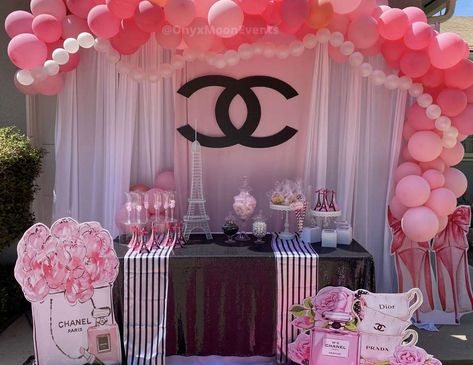 Designer Chanel/ Paris / Baby Shower "Pretty In Pink Chanel Drive By Baby Shower " | Catch My Party Chanel Birthday Theme, Chanel Birthday Party Decoration, Chanel Inspired Party, Coco Chanel Birthday, Chanel Baby Shower, Parisian Birthday Party, Parisian Baby Showers, Chanel Birthday Party, Paris Baby Shower