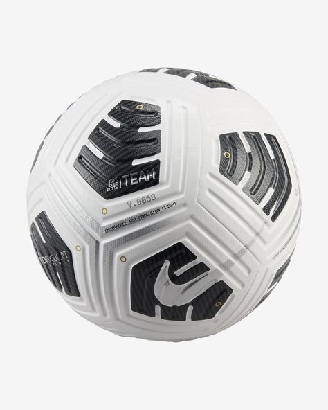 Perfect your game with the Nike Club Elite soccer ball. Molded grooves help reduce drag and provide a more stable flight so you can rise to any occasion. Shown: White/Black/Metallic Silver Style: FZ7544-100 Soccer Gear, Meme Design, Soccer Balls, Soccer Cleats, Black Metallic, Soccer Ball, Panel Design, Flight, Soccer