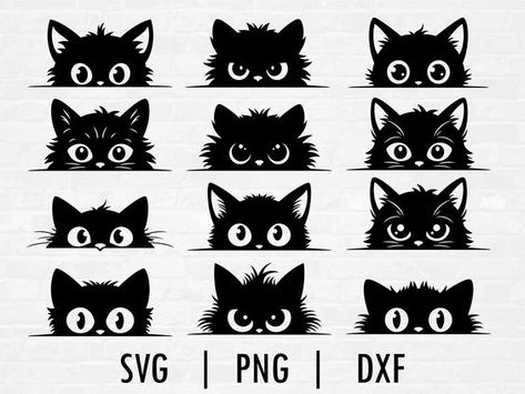 Peeking Cat SVG Pack, Cat Silhouette, Peeking Svg, Cut Files for Cricut & Silhouette, Svg, #svg #svgquotes #svgideas #svgfiles #freesvg #svgdesigns Peeking Cat Svg, Cat Silhouette Printable, Cat Svg Free, Free Silhouette Designs, Black Cat Artwork, Black Cat Svg, Cats Art Drawing, Peeking Cat, Idee Cricut