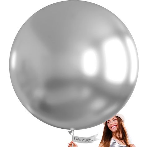 PRICES MAY VARY. Package includes 4 pcs 36 inch large metallic silver balloons, ideal birthday decorations, party decorations, wedding decorations, baby shower decorations Made of latex, safe and non-toxic, recommended to use with a balloon hand pump or electric balloon pump Latex balloons filled with AIR will stay full for up to 72 hours, while with HELIUM will stay full for 3-6 hours. Fill helium 1-2 hours before your event for best float results Ideal balloons for balloon garland and balloon Metallic Balloons Decoration, Silver Balloons, Huge Balloons, Crepe Paper Streamers, Paper Streamers, Silver Balloon, Metallic Balloons, Silver Party, Balloon Pump