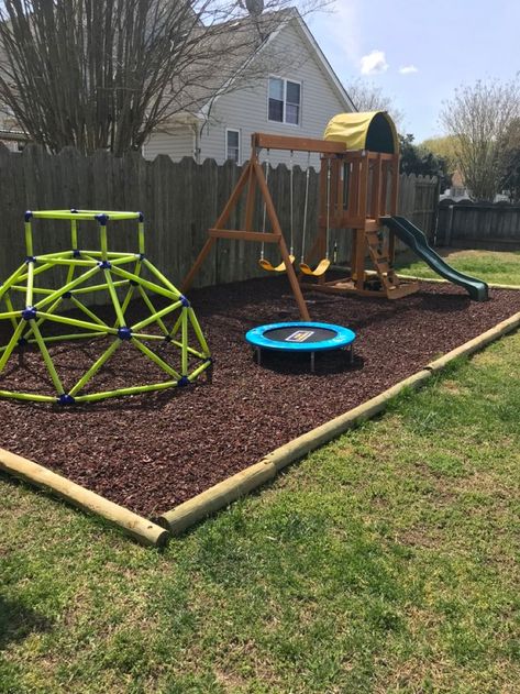 Backyard Inspiration Kids, Diy Outdoor Playscape, Diy Playground Backyard Play Spaces, Backyard Inspo For Kids, Play Set Backyard, Play Areas For Kids Outdoor, Outdoor Kid Play Areas, Small Play Area Outdoors, Kids Area In Garden