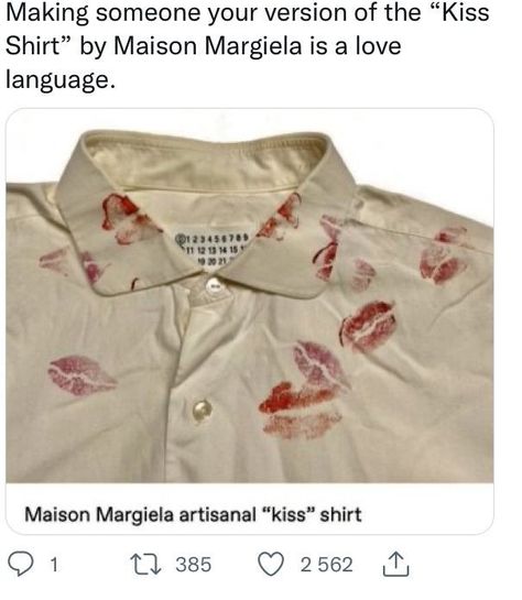 Maison Margiela Kiss Shirt, Kiss Shirt Outfit, Margiela Kiss Shirt, Redo Clothes, Lovecore Aesthetic, Russian Roulette, Presents For Boys, Bf Gifts, Creative Gifts For Boyfriend