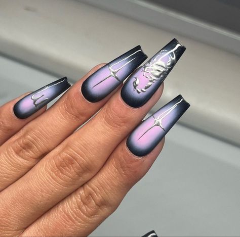 Aura Chrome Nails, Black Aura Nails, Scorpio Nails, Purple And Pink Nails, Sweet 16 Nails, 16 Nails, Acrylic Nail Designs Classy, Nail Picking, Aura Nails