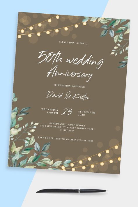 50 Anniversary Invitations, 50th Anniversary Invitation Ideas, Anniversary Invite, Invitation Card Design Anniversary, Anniversary Invitations Template, 60th Wedding Anniversary Invitations, 60th Anniversary Invitation Ideas, 25 Anniversary Ideas, Anniversary Party Invite