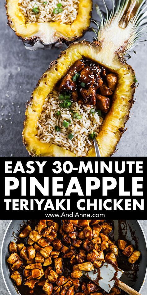 Pineapple Teriyaki Chicken Pineapple Chicken In Pineapple, Grilled Chicken Pinapple Recipes, Pineapple Meals Dinners, Dinner In A Pineapple, Teriyaki Chicken Pineapple Rice Bowl, Grilled Hawaiian Chicken Teriyaki Bowls, Dinners With Pineapple, Pine Apple Chicken Recipes, Easy Delicious Dinners Healthy