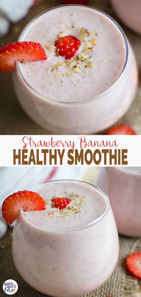 Healthy quick and easy strawberry banana smoothie with yogurt -- A tasty, nutritious and simple recipe for morning breakfasts or snacks. | #watchwhatueat #strawberry #smoothie Strawberry Banana Smoothie With Yogurt, Banana Smoothie With Yogurt, Easy Strawberry Banana Smoothie, Banana Yogurt Smoothie, Easy Healthy Smoothie Recipes, Motivation Pictures, Wakey Wakey, Snack Prep, Breakfast Smoothie Recipes