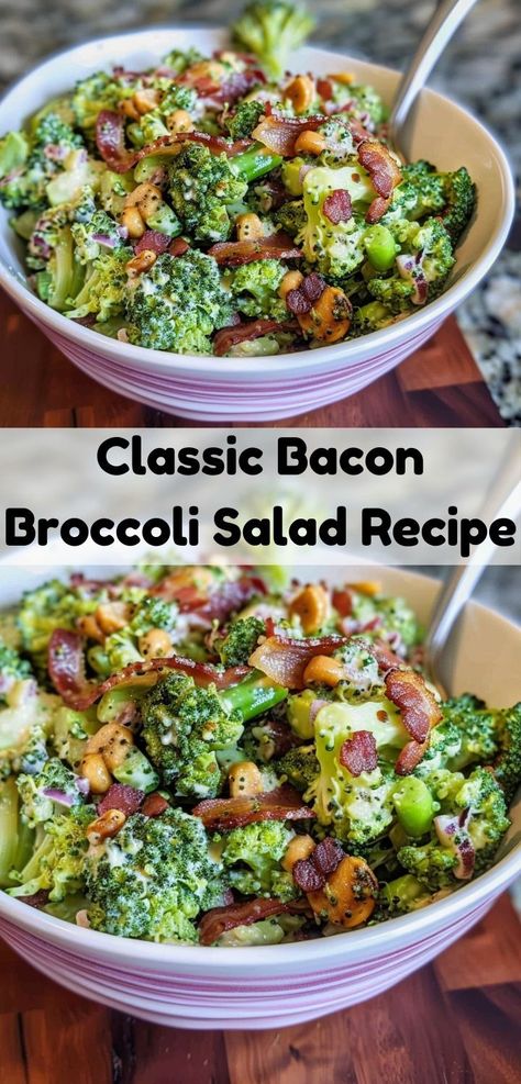 Fresh and crunchy bacon broccoli salad, perfect for any meal. Easy Healthy Broccoli Salad, Peanut Broccoli Salad, Bacon And Broccoli Salad, Broccoli Salad No Cheese, Fresh Broccoli Salad Recipes, Broccoli Salad Keto Low Carb, Easy Dinner Salads Simple, Broccoli Salad Recipe With Bacon, Cooked Broccoli Salad