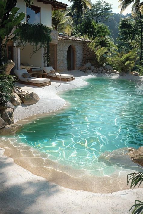 21 Stunning Small Pool Design Ideas for Tiny backyards 32 Small Pool Design Ideas, Grotto Pool, Backyard Pool Design, Oasis Pool, Beach Entry Pool, Pool Design Ideas, Dream Backyard Pool, Natural Swimming Ponds, Backyard Beach