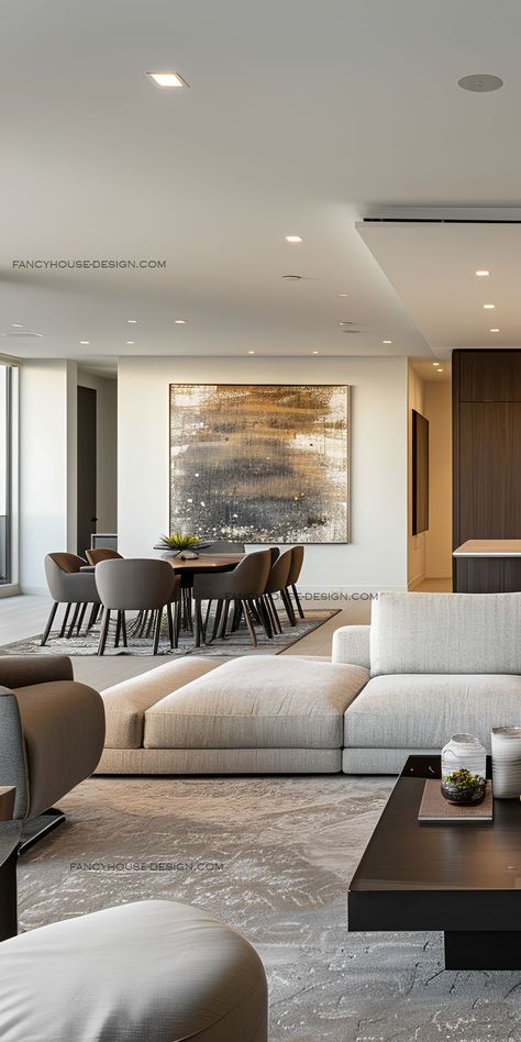 The interior design of a modern condo living room can be enhanced with minimalist furniture and bold accents. Modern Condo Interior Design, Modern Condo Living Room, Luxury Condo Interior, Decorations Drawing, Airy Curtains, 2023 Home Interior, Modern Living Room Design Ideas, Room Makeover Ideas, Dining Room Design Luxury