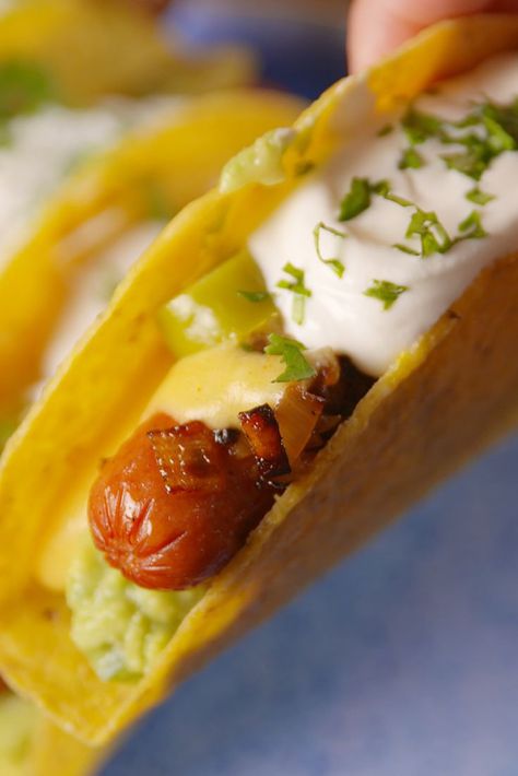 Hot DocosDelish Taco Gender Reveal, Hot Dogs Recipes, Easy Taco Recipes, Chili Cheese Dogs, Hot Dog Chili, Mini Pizzas, Hot Dog Recipes, Easy Taco, Tex Mex Recipes