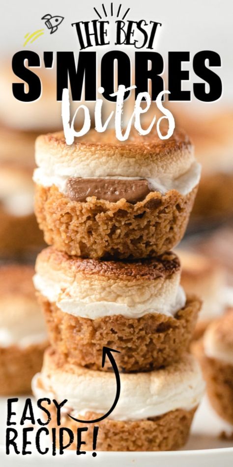 Smores Bites Recipe, S’more Cups Recipe, Smores Muffin Cups, S’mores Cups Easy, Smores Cups Mini, Smores Muffins Recipes, Mini Brookie Cups, Mini Pie Pan Recipes, Unique Mini Desserts