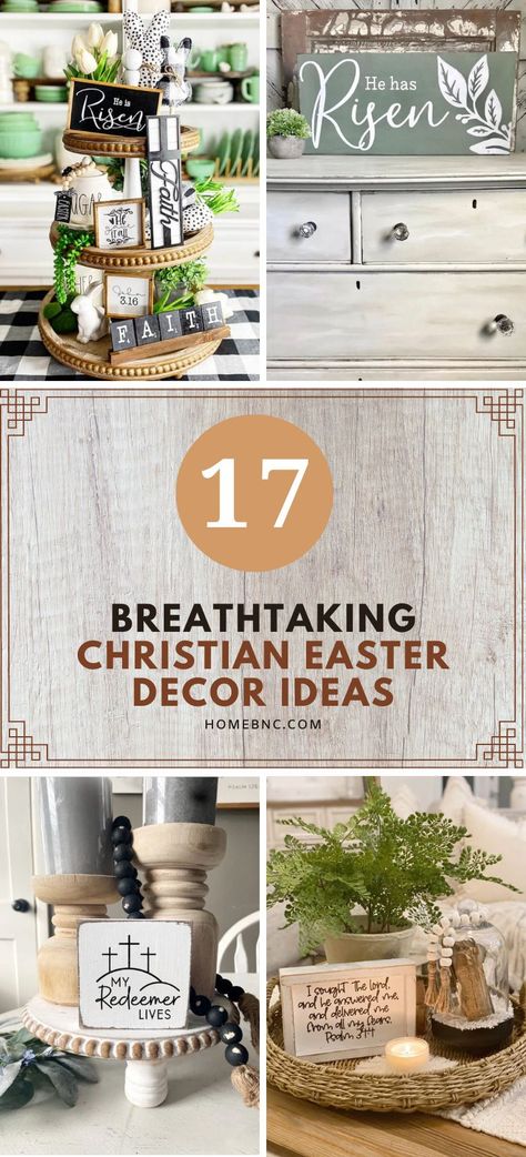 Looking for some inspiration on Christian Easter decor ideas? These ideas can spruce up your springtime decorations while also deepening your faith. With 17 creative ideas ranging from kid-friendly cross crafts to exquisite empty tombs, you can infuse your home with a faith-filled ambiance this Easter season. The best part is that many of these ideas can be incorporated into the decor you already have. Easter Centerpieces Diy Christian, Resurrection Sunday Table Decor, Spring Christian Crafts, Diy Religious Easter Decor, Homemade Easter Decor, Easter Decorating Ideas For The Table, Spiritual Easter Ideas, Christian Easter Decor Ideas For Church, Cross Decorations For Easter