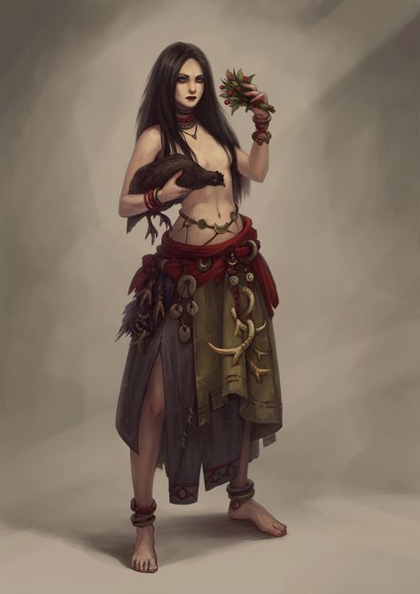 Daria Ovchinnikova - forest witch Witch Of The Forest, Witch Characters Design, Witch Dnd Art, Vistani Dnd, Witch Markings, Forest Witch Art, Witch Concept Art, Forest Druid, Druid Witch