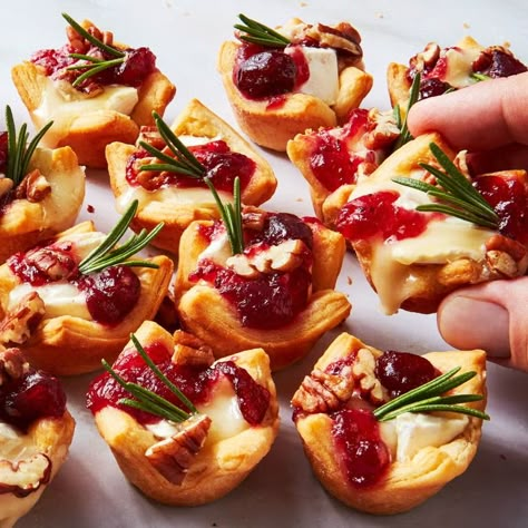 Cranberry Brie Bites Cranberry Bites Appetizer, Brie Appetizers, Gluten Free Apps, Bacon Brie, Cranberry Bites, Fall Appetizers Easy, Cranberry Brie Bites, Best Christmas Appetizers, Brie Cranberry