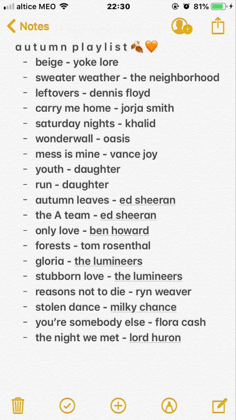 Fall Vibes Songs, Fall Playlist Names Ideas, Playlist For Fall, Songs For Autumn Playlist, Names For Fall Playlist, Autumn Vibes Playlist, Songs That Feel Like Fall, Songs To Add To Your Fall Playlist, Fall Playlist Ideas