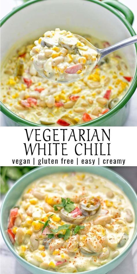 Vegetarian White Chili Recipe, Vegetarian White Chili, White Chili Recipe, Resep Vegan, Pasta Vegetariana, White Chili, Vegan Cream, Resep Diet, God Mad