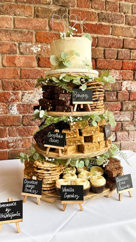 Naomi Spaven | Kate & Ricky’s Wedding Cake Tower 🫶🏼 Making these wedding cakes is possibly my favourite thing that has come from Little Welsh Foodie🥹... | Instagram Wedding Cake Chocolate And White, Chocolate Brownie Wedding Cake, Wedding Cake Dessert Ideas, Wedding Cake At Home, Wedding Cake And Brownies, Wedding Cake With Brownies, Dessert Wedding Cake, Wedding Brownie Cake, Coffee Cake Wedding Cake