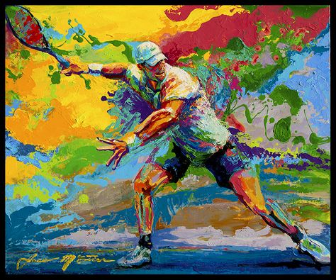 Tennis Art Painting, Tennis Painting, Sport Artwork, Action Portrait, Tennis Artwork, Sports Artwork, Tennis Art, Leroy Neiman, Sports Painting