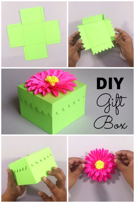 DIY Gift Box - Handmade Gift Box - Free Gift Box Template - Paper Crafts Diy Box Template Free Printable, How To Make A Box Out Of Cardstock, Diy Box Gift, Diy Gift Box Ideas, Kindy Art, Paper Toy Box, Brownies Activities, Gift Box Craft, Homemade Gift Bags