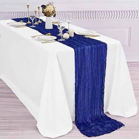 https://amzn.to/45EWHTV Royal Blue Table Runner, Blue Cheesecloth Table Runner, Rustic Romantic Wedding, Blue Wedding Receptions, Table Runner For Wedding, Gauze Table Runner, Cheesecloth Table Runner, Wedding Setup, Wedding Runner