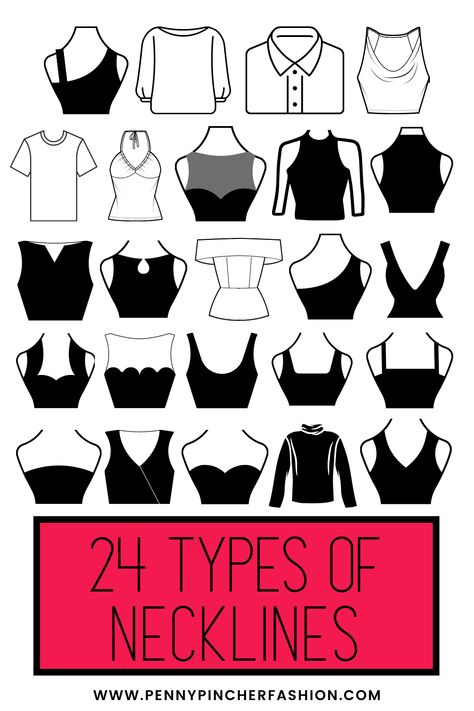 Types of Necklines - Penny Pincher Fashion Dress Neck Line Chart, Different Types Of Necklines, Types Of Necklines, Penny Pincher Fashion, Queen Anne Neckline, Different Necklines, Straight Across Neckline, Corporate Dress, Penny Pincher