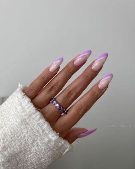 Cute Purple Nails, Almond Acrylic Nails Designs, Purple Glitter Nails, Almond Acrylic, Purple Nail Designs, Purple Nail, Almond Nails Designs, Makijaż Smokey Eye, Luxury Nails