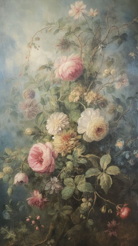 Classical Flower Painting, Classical Painting Aesthetic Wallpaper, Classical Painting Wallpaper, Oil Painting Wallpaper Iphone, Floral Wallpaper Backgrounds, Classical Art Wallpaper, Rococo Flowers, Rococo Wallpaper, Rococo Wedding