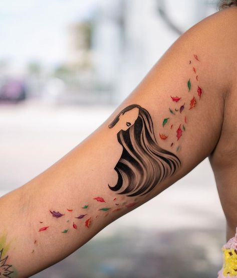 Pocahontas piece 🍃 🍁 🍃 | Instagram Pocahontas Colors Of The Wind Tattoo, Pochantas Tattoo Pocahontas, Pocahontas Leaves Tattoo, Pocohantas Tattoo Ideas, Pocahontas Tattoos, Pocahontas Tattoo Ideas, Indiana Jones Tattoo, Lion King Tattoo Ideas, Disney Tattoos Pocahontas