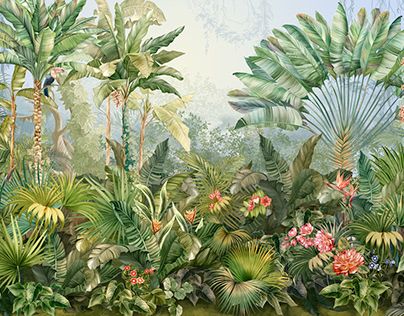 Jungle Vintage Wallpaper, Henri Rousseau Jungle, Antique Wallpaper Jungle, Tiger Jungle Painting, Tropical Artwork, Jungle Wallpaper Tropical Prints Monkey, Forest Style, Floor Murals, Ceiling Murals