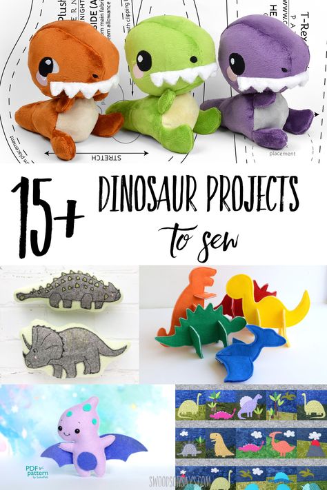 A curated list of dinosaur sewing pattern ideas! Includes free dinosaur pattern pdfs, dinosaur quilts, and dinosaur sewing tutorials. #sewing #dinosaur Dinosaur Toy Pattern, Fabric Dinosaur Pattern, Stuffed Dinosaur Pattern Free Sewing, Sew Dinosaur Pattern, Dinosaur Quilt Ideas, Dinosaur Quilts For Boys, Felt Dinosaur Pattern Free, Felt Dinosaur Pattern, Sewing Dinosaur