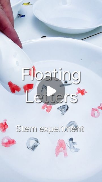 Agnes | Toddler Learning Activities on Instagram: "Floating letters 🔠 Have you tried this fun STEM science experiment? ♥️ Fill a bowl with water 🧡 Use dry erase markers to draw on the back of a spoon. We're using a ceramic soup spoon but this should also work on a metal spoon 💛 Slowly lower into the water 💚 Watch your drawing slide into the water and float! 💙 Use a pen to move the letters around to spell words 💜 Or use a spoon to scoop out the letters! Recommended age: 18months+ (younger toddlers can practice scooping and start working on color and letter recognition. Older preschoolers can work on spelling and forming words) Some tips to help: ❤️ Make sure your spoon is dry before drawing 🧡 Wipe the spoon after each time 💛 Press hard when drawing so you have a thick layer 💚 Draw Floating Letters, Water Experiments, Water Watch, Vbs Ideas, Preschool Letters, Your Drawing, Plastic Spoons, Stem Science, Soup Spoon