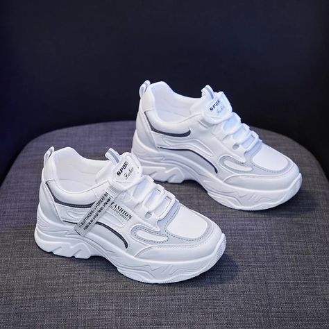 White Sneakers for Women Platform Tennis Female Inner Height Running Sports Shoes Woman Casual Platform Tennis, Military Combat Boots, Basket Sport, Kawaii Shoes, Woman Casual, Casual Luxury, Sport Shoes Women, White Sneakers Women, Cute Sneakers