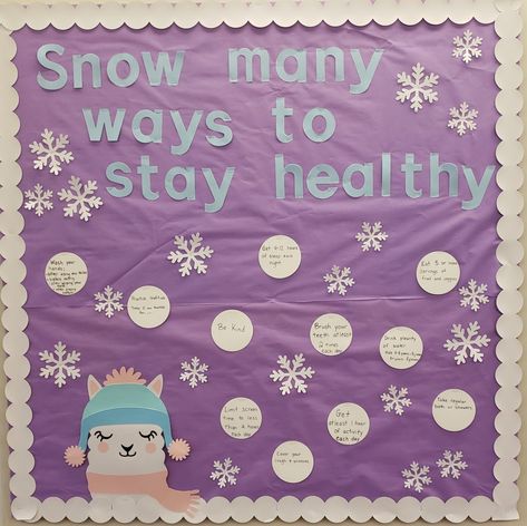 Winter Nutrition Bulletin Board, Winter Mental Health Bulletin Board, Middle School Health Bulletin Boards, Fall School Nurse Bulletin Board Ideas, Healthcare Bulletin Board Ideas, Hospital Bulletin Board Ideas, School Nurse Bulletin Board Elementary, School Nurse Decorations, Nurse Decorations