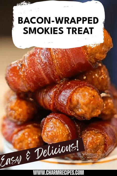 Savor the best bacon-wrapped little smokies in town! These juicy snacks feature smoky sausages wrapped tightly in crispy, delicious bacon and glazed with a blend of brown sugar for the perfect balance of sweetness and saltiness. Bake them until caramelized for an irresistible crunchy exterior that makes every bite delightful. Ideal for parties, game days, or as a tasty appetizer, this simple yet mouthwatering recipe will impress friends and family alike. Dive into the ultimate comfort food with this easy guide to preparing these scrumptious bites! Little Weenies Wrapped In Bacon, Brown Sugar Bacon Smokies, Cocktail Wieners Wrapped In Bacon, Bacon Wrapped Smokies Oven, Smokies Wrapped In Bacon Brown Sugar, Bacon Smokies, Bacon Wrapped Lil Smokies, Wrapped Smokies, Cocktail Wieners