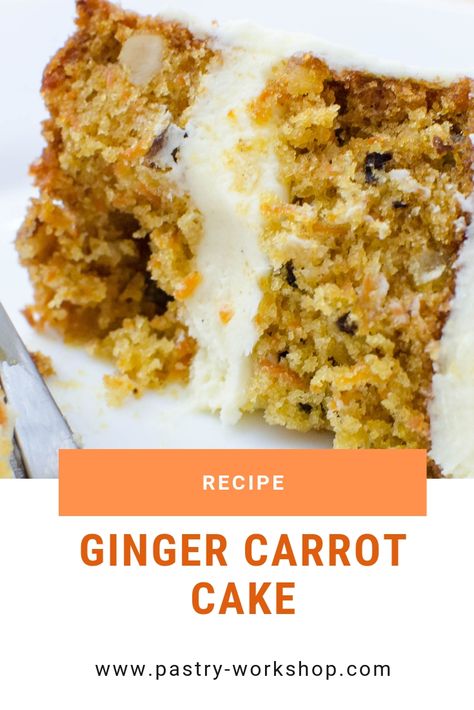 This Ginger Carrot Cake is so good with its intense ginger aroma and delicate cream cheese buttercream. Carrot And Ginger Cake, Carrot Ginger Cake, Pastry Workshop, Homemade Cake Mixes, Slice Recipes, Carrot Cake With Pineapple, Candied Orange Slices, Cream Cheese Buttercream, Cake Mixes