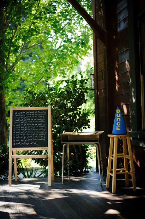 Schoolhouse themed wedding from Bellalu Photography | junebugweddings.com Sack Lunches, Dunce Cap, In School Suspension, Milk Cartons, Dresses Photography, Groom Ring, School Yard, Dessert Bar, Cool Writing