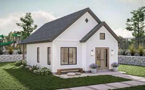 595 sq. ft. Small House Plans Cottage Plan, House Plan, Cottage, Bedroom, Square, White