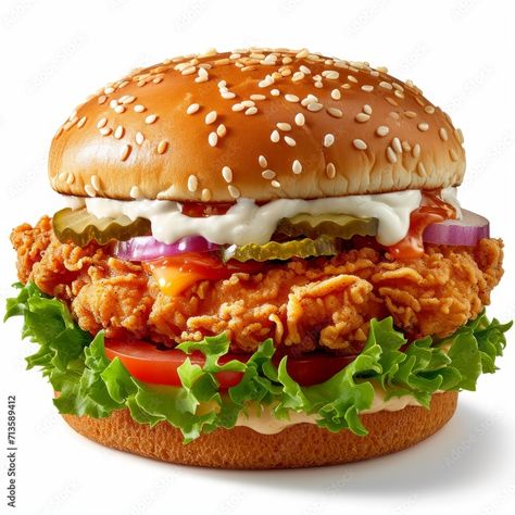 A crispy chicken burger Spicy Crispy Chicken Burger, Chicken Crispy Burger, Chicken Burger Photography, Food Photography Burger, Foto Burger, Crispy Burger, Burger Png, Burger Photo, Cheesy Burger