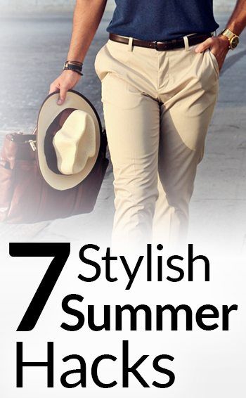 7-Stylish-Summer-Hacks-tall Hot Weather Fashion, Summer Hacks, Mens Summer Outfits, Big Men Fashion, Stylish Mens Fashion, Mens Trendy Outfits, Fitted Dress Shirts, Mens Fashion Urban, Mens Style Guide